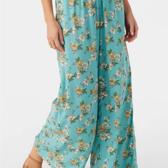 O'Neill Teal Floral Drawstring Wide Leg Flowy Pants - Picture 3 of 10